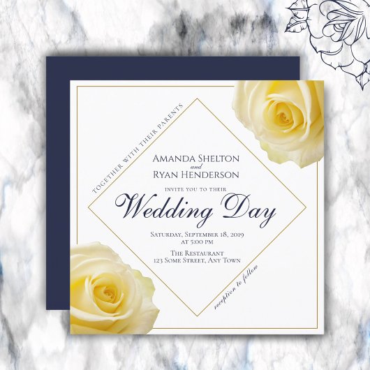 黄色モダンバラフローラ結婚ズ 招待状