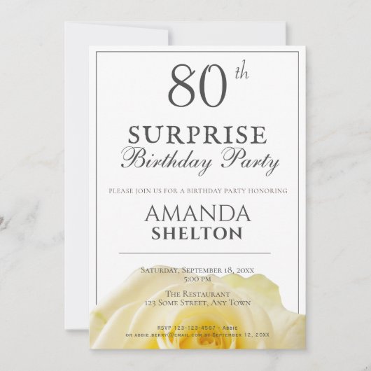 黄色モダンバラ80thサプライズ誕生日パーティー 招待状 (正面)