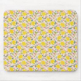 黄色モダンレモンとピンクフローラ マウスパッド