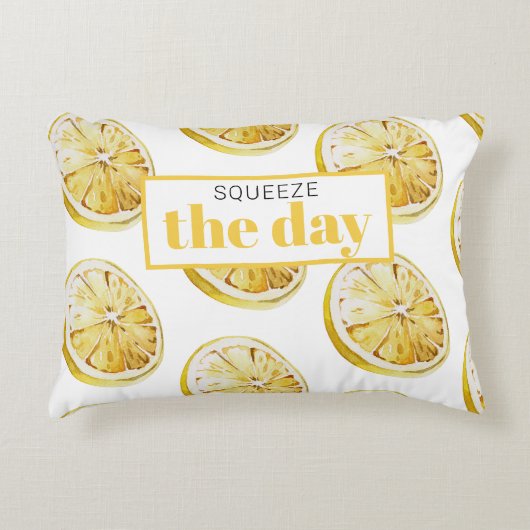 黄色モダンレモンのパターンと絞り日 アクセントクッション (正面)