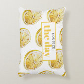 黄色モダンレモンのパターンと絞り日 アクセントクッション (正面(垂直))
