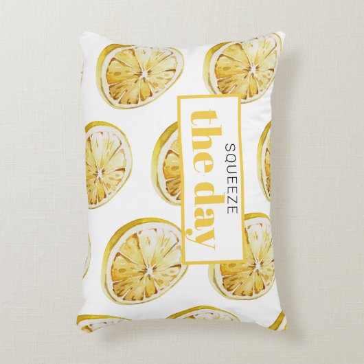 黄色モダンレモンのパターンと絞り日 アクセントクッション (正面(垂直))