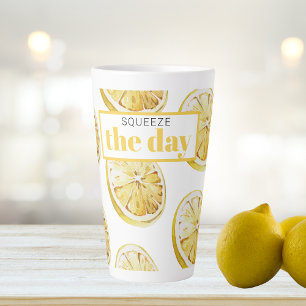 黄色モダンレモンのパターンと絞り日 カフェラテマグ