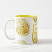 黄色モダンレモンのパターンと絞り日 ツートーンマグカップ (左)