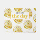 黄色モダンレモンのパターンと絞り日 ドアマット (正面)