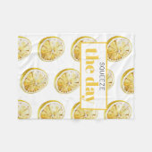 黄色モダンレモンのパターンと絞り日 フリースブランケット (正面(横))