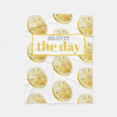 黄色モダンレモンのパターンと絞り日 フリースブランケット (正面)