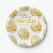 黄色モダンレモンのパターンと絞り日 ペーパープレート (正面)