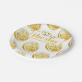 黄色モダンレモンのパターンと絞り日 ペーパープレート (アングル)