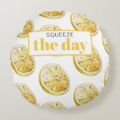 黄色モダンレモンのパターンと絞り日 ラウンドクッション (正面)