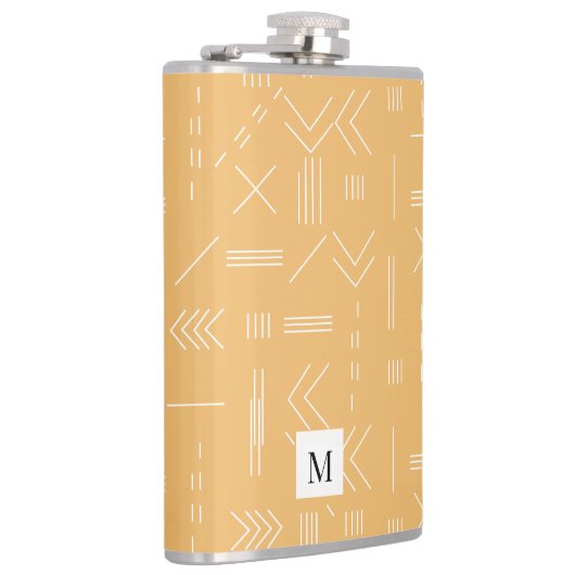 黄色モダン幾何学模様カスタムモノグラム フラスク (右)