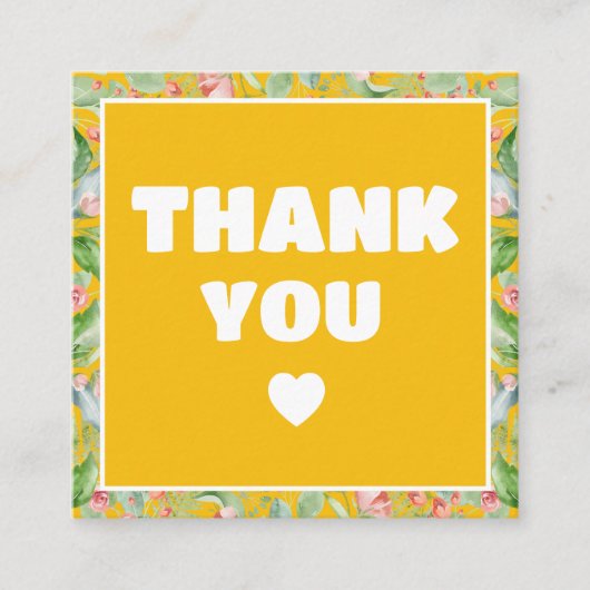 黄色モダン感謝していのフローラQrコードを注文 スクエア名刺 (正面)