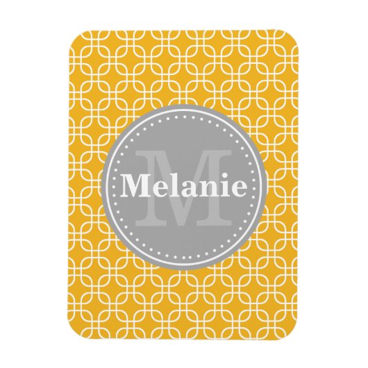 黄色モダン正方形パターン灰色モノグラム マグネット (縦)