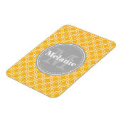 黄色モダン正方形パターン灰色モノグラム マグネット (左側)