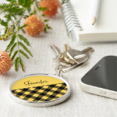 黄色モダン水牛のプレイドチェックパターン名 キーホルダー (側面)