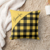 黄色モダン水牛のプレイドチェックパターン名 クッション (ブランケット)