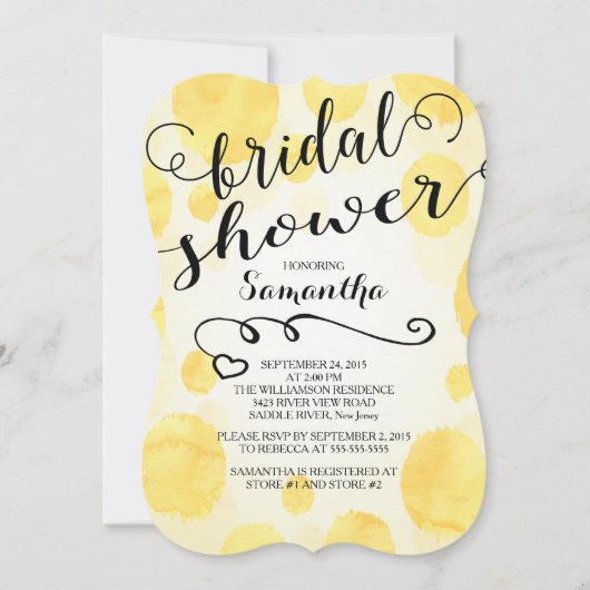 黄色モダン水色ブライダルシャワー招待 招待状 (正面)