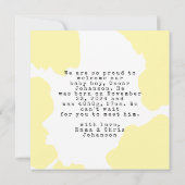 黄色モダン水色ベビー発表 招待状 (裏面)