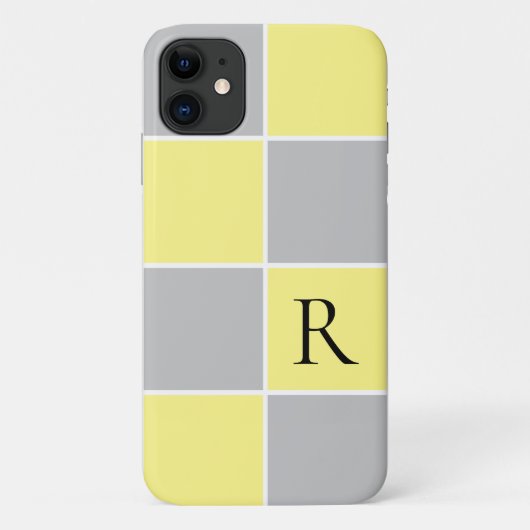 黄色モダン灰色の正方形カラーブロックモノグラムの Case-Mate iPhoneケース (裏面)