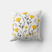 黄色モダン灰色の水色フローラモチーフ クッション (裏面)