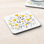 黄色モダン灰色の水色フローラモチーフ コースター (左側)