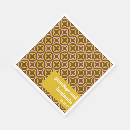 黄色モダン茶色のパターンレトロカスタムウェディング スタンダードランチョンナプキン (角)