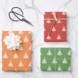 黄色モダン赤緑クリスマスツリーパターン ラッピングペーパーシート