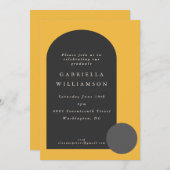 黄色モダン黒はっきりした形卒業パーティー 招待状 (正面/裏面)