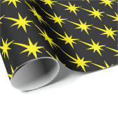 黄色モダン黒スターバスト星パタクールーン ラッピングペーパー (ロールコーナー)