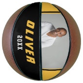 黄色モダン黒名前をカスタムする文字写真 バスケットボール (縦)