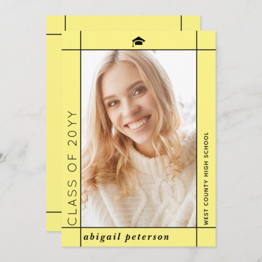 黄色モダン2025年卒業写真クラス 案内状 (正面/裏面)