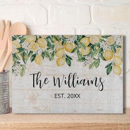 黄色モノグラムのレモンツリーホワイトウッド カッティングボード