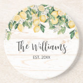 黄色モノグラムのレモンツリーホワイトウッド コースター (正面)