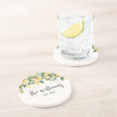 黄色モノグラムのレモンツリーホワイトウッド コースター (側面)