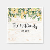 黄色モノグラムのレモンツリーホワイトウッド スタンダードカクテルナプキン (正面)