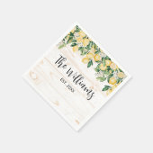 黄色モノグラムのレモンツリーホワイトウッド スタンダードカクテルナプキン (角)