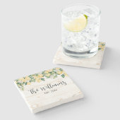 黄色モノグラムのレモンツリーホワイトウッド ストーンコースター (横)