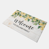 黄色モノグラムのレモンツリーホワイトウッド ドアマット (アングル)