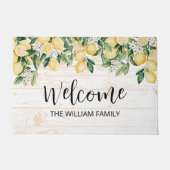 黄色モノグラムのレモンツリーホワイトウッド ドアマット (正面)