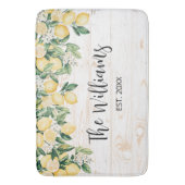 黄色モノグラムのレモンツリーホワイトウッド バスマット (正面縦)