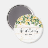 黄色モノグラムのレモンツリーホワイトウッド マグネット (正面/裏面)