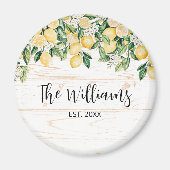 黄色モノグラムのレモンツリーホワイトウッド マグネット (正面)