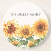 黄色モノグラムの素朴ひまわり園 コースター (正面)