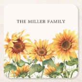 黄色モノグラムの素朴ひまわり園 スクエアペーパーコースター (正面)