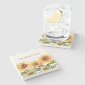 黄色モノグラムの素朴ひまわり園 ストーンコースター (横)