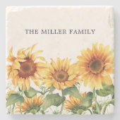 黄色モノグラムの素朴ひまわり園 ストーンコースター (正面)