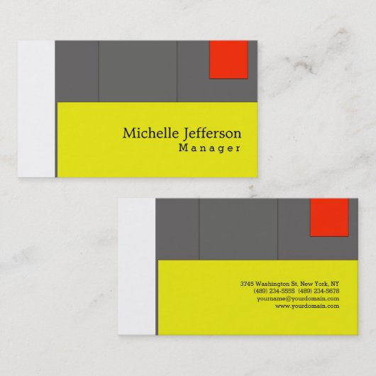 黄色ユニークスタイリッシュ赤灰色の白モダン平野 名刺 (正面/裏面)