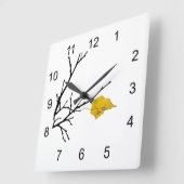 黄色ライムの木の葉 スクエア壁時計 (傾斜)