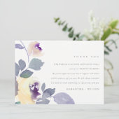 黄色ライリックパープルバラ水彩フローラ結婚ズ サンキューカード (スタンド正面)