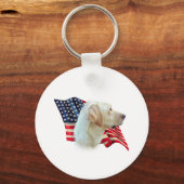 黄色ラブラドールレトリエバーアメリカ国旗、 キーホルダー (正面)